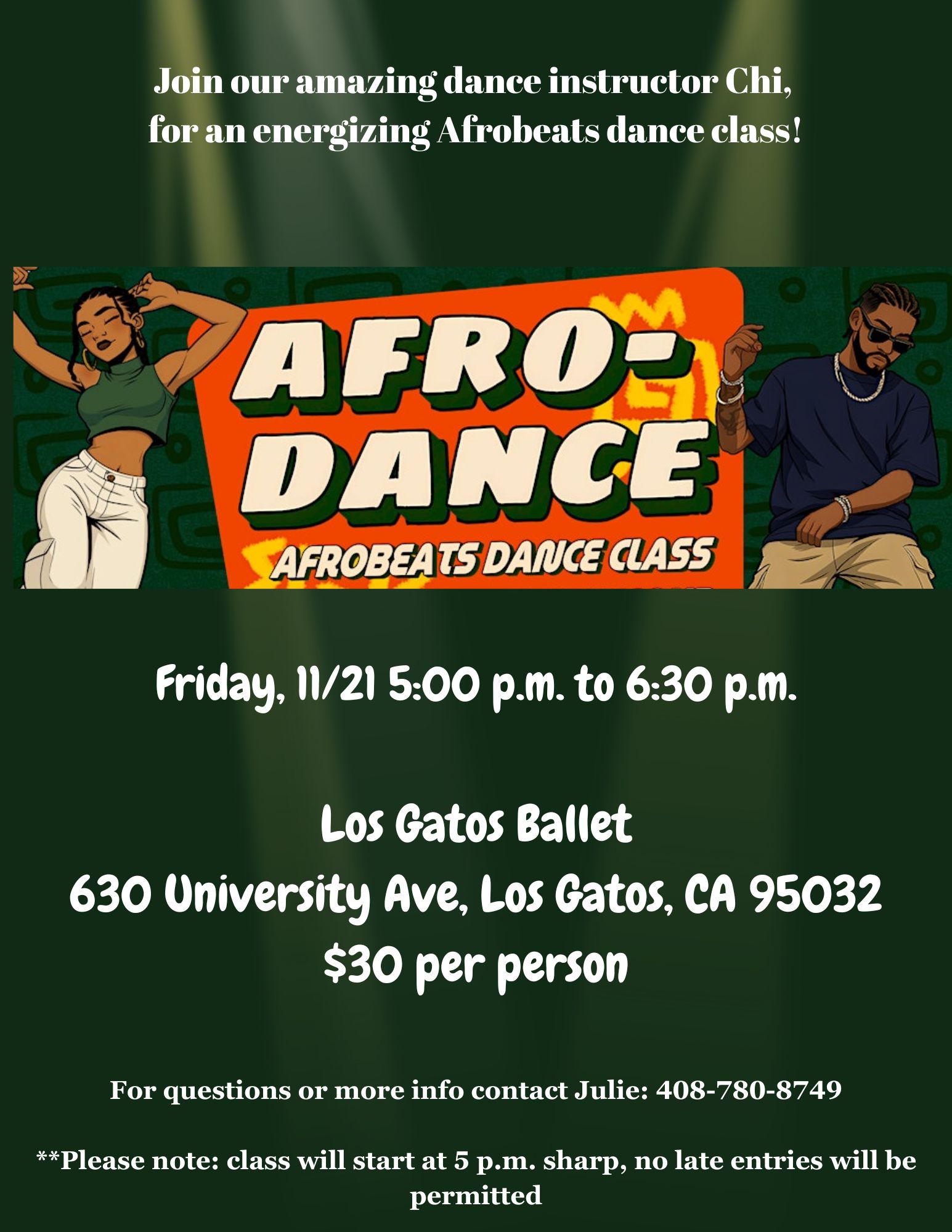 Flyer for Afrodance Class @losgatosballet